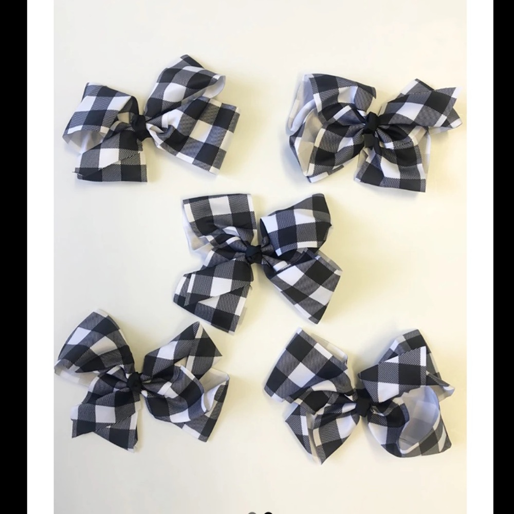 Black & white gingham hair bow 8in Alligator clip